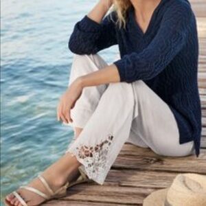 NWT Soft Surroundings Touch Of Lace Gauze Pants